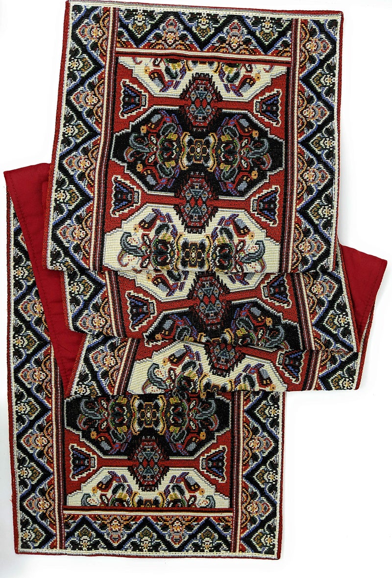 DaDa Bedding Majestic Red Kilim Rug Tapestry Dining Table Runner - Woven Elegant Intricate Floral Ornate - Royal Persian Rug Style Traditional Decorative Cotton Linen Kitchen Mats - 13" x 90" - Image 4